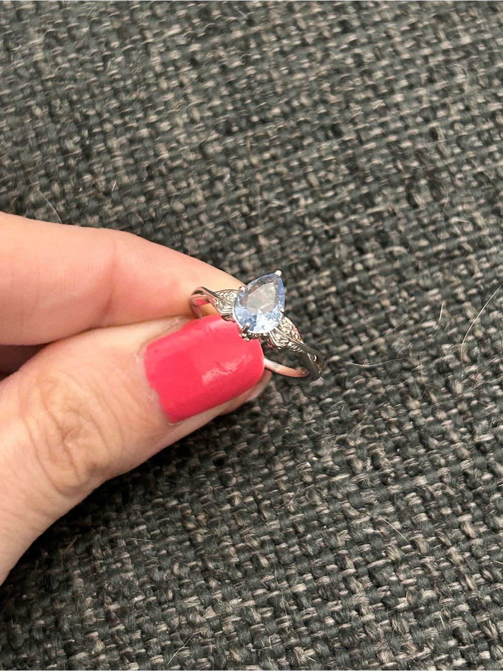 Sterling Silver Ring with Light Blue Pear-Cut Stone Size 6